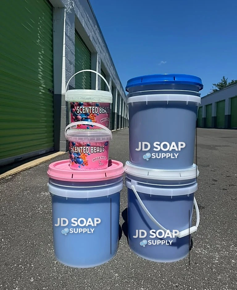JD Soap Supply buckets and scent beads outside the Hillsborough pickup location